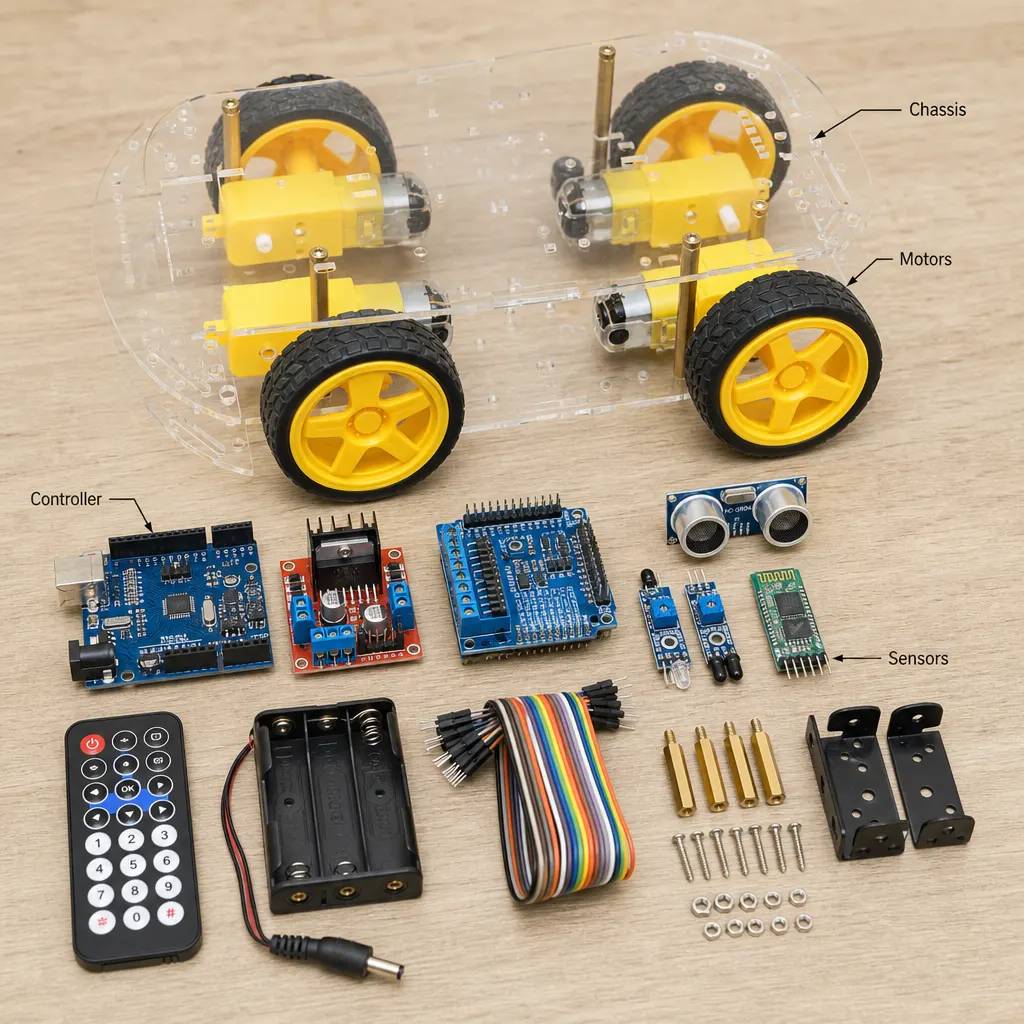 Bluetooth Robot Car Kit controls and screen