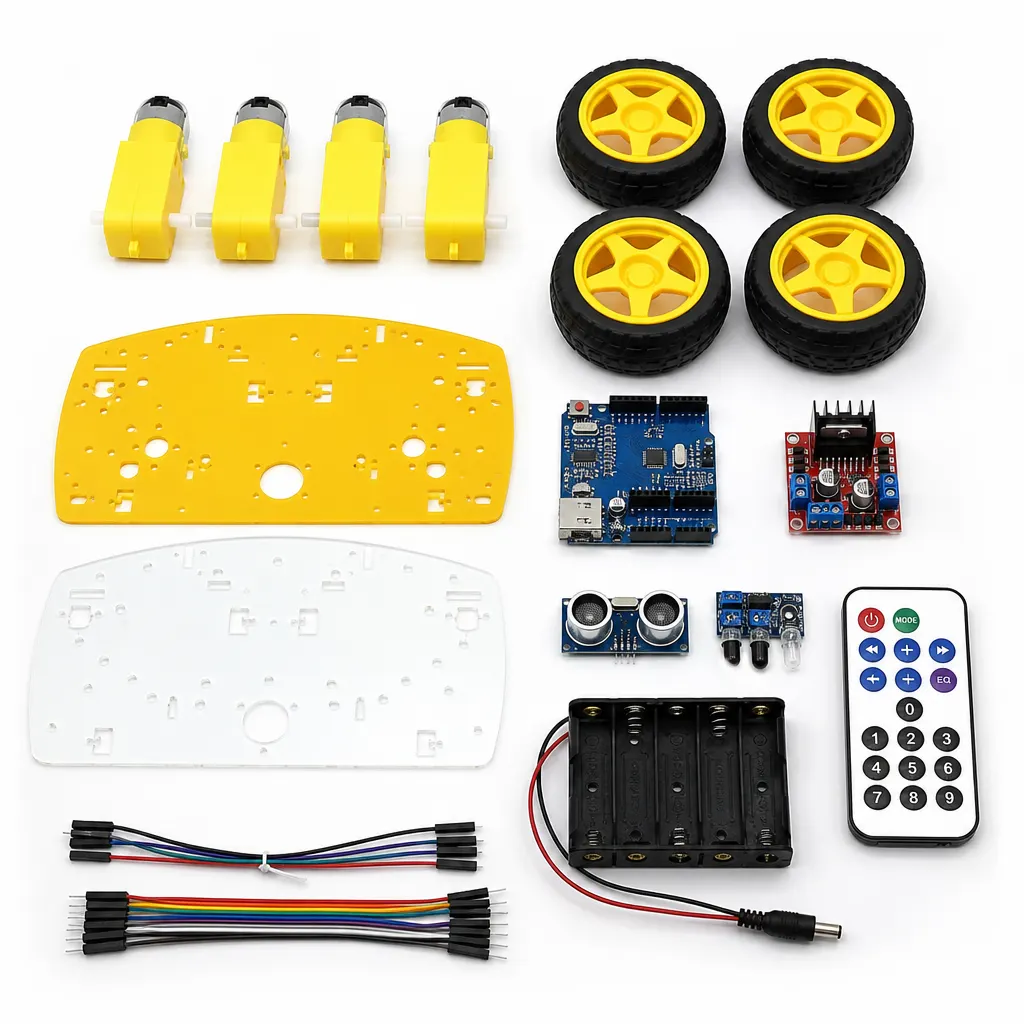 Bluetooth Robot Car Kit and included accessories